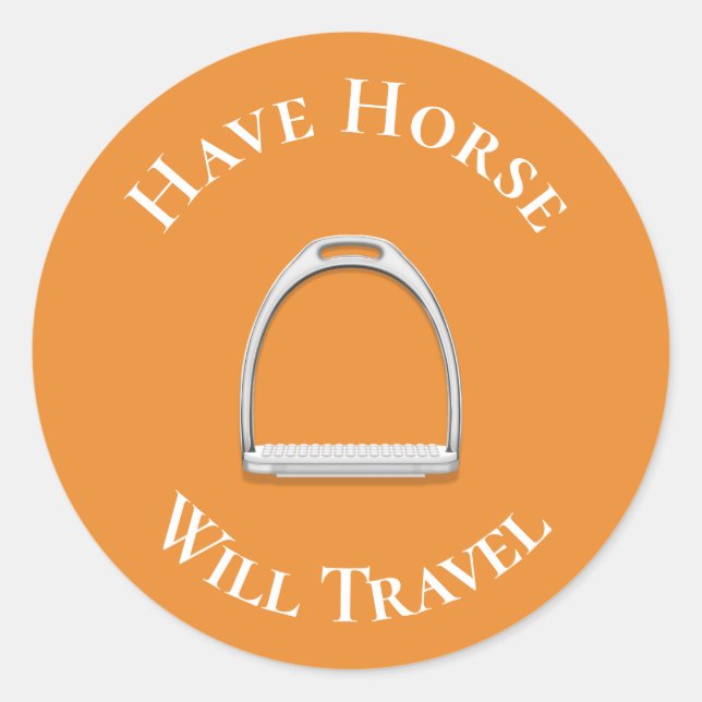 Sticker Rond "Avoir Cheval Voyage" Fer d'Eau Orange (Devant)