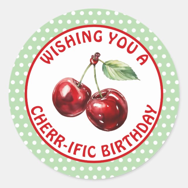 Sticker Rond Avoir un Anniversaire Cherr-ific | Cute cerise (Devant)