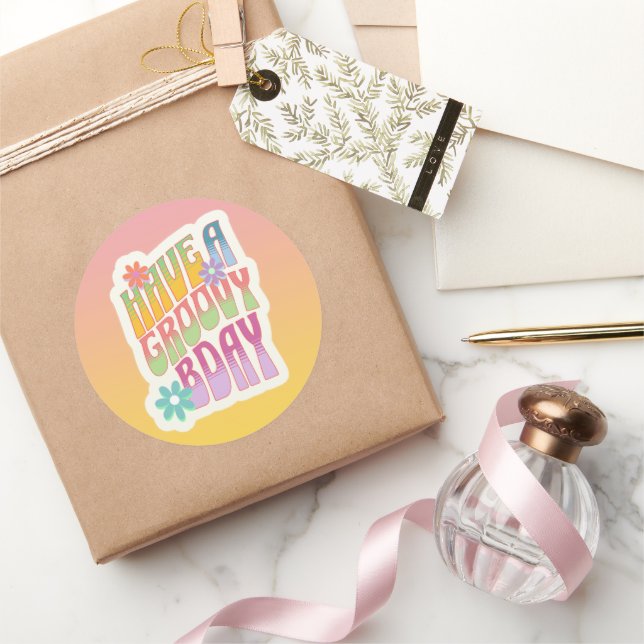 Sticker Rond Avoir un anniversaire Super | Hippie rétro (Cadeaux)