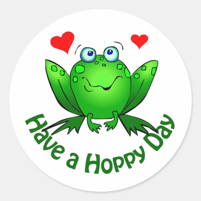 Sticker Rond Avoir une journée Hoppy Cute Green Frog w Hearts (Devant)