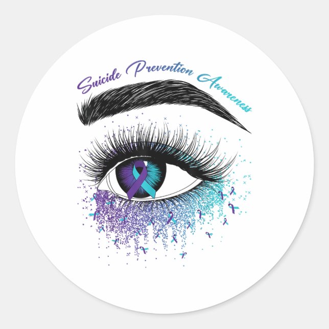 Sticker Rond Aw. prévention du suicide au ruban Turquoise pourp (Devant)