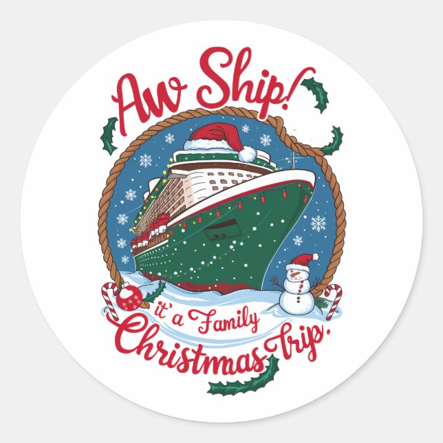 Sticker Rond Aw Ship C'est une croisière de Noël en famille (Devant)
