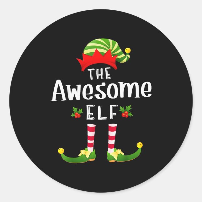 Sticker Rond Awesome Christmas Elf Matching Pajama X-mas Party  (Devant)