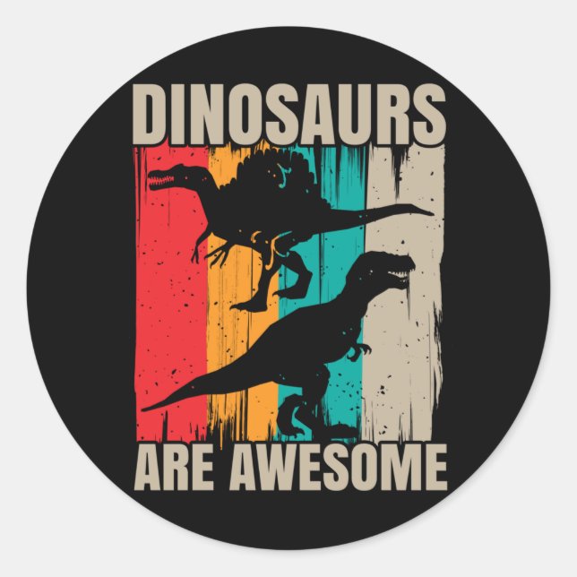 Sticker Rond Awesome Dinosaures Garçons Filles Spinosaurus Trex (Devant)