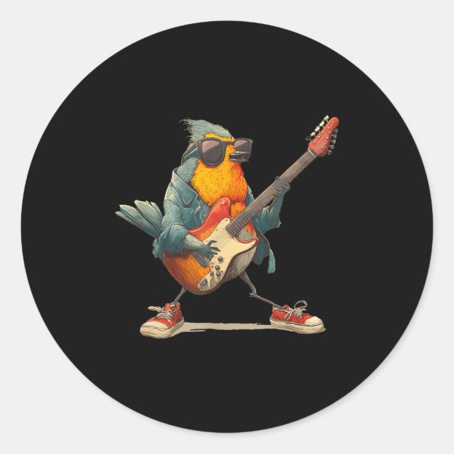 Sticker Rond Awesome Robin Bird With Electric Guitar For Boys A (Devant)