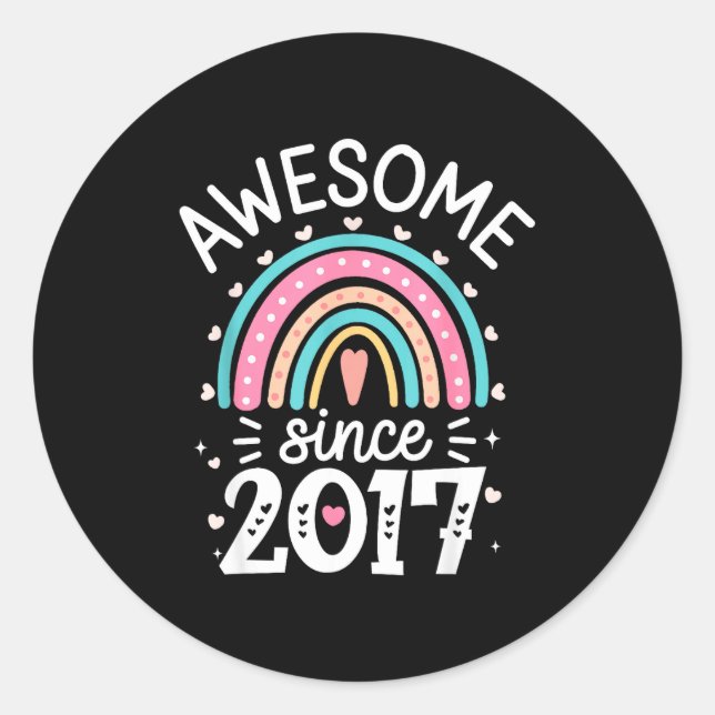 Sticker Rond Awesome Since 2017 8th Birthday Rainbow Born In 20 (Devant)