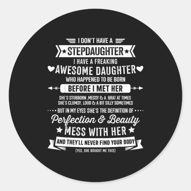 Sticker Rond Awesome Stepdaughter For Step Bonus Dad Fathers Da (Devant)