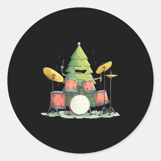 Sticker Rond Awesome Xmas Tree With Drums For Rocking Christmas (Devant)