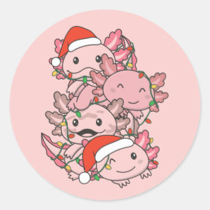 Sticker Rond Axolotl Arbre de Noël Animaux de Noël Axolotls