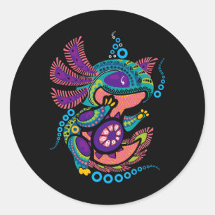 Sticker Rond Axolotl Art Aztec Mexicain Salamander Mexique Cinc
