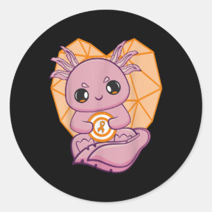 Sticker Rond Axolotl avec ruban orange pour la sensibilisation