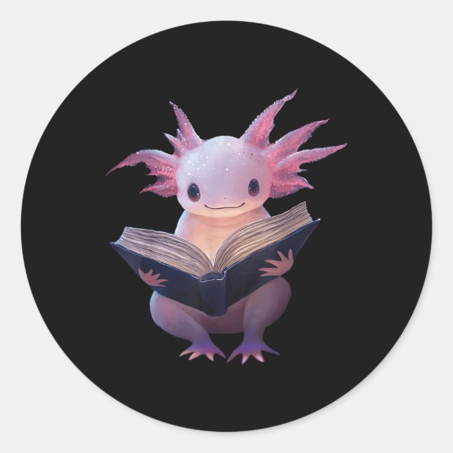 Sticker Rond Axolotl Bookworm Livre de lecture Funny Kawaii Gra (Devant)