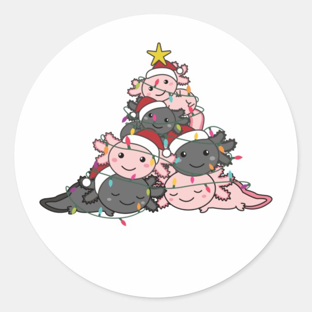 Sticker Rond Axolotl Christmas Tree Funny Animal Noël Clas (Devant)