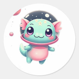 Sticker Rond Axolotl Galactique Chat Spatial Kawaii Nébuleuse C
