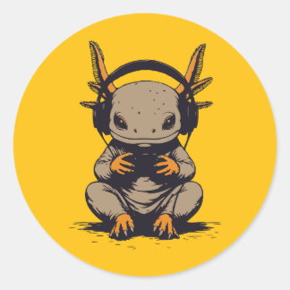 Sticker Rond axolotl gamer