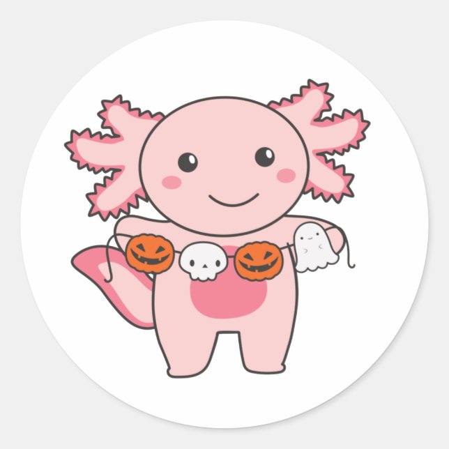 Sticker Rond Axolotl Happy Halloween Citrouille Chat costume (Devant)