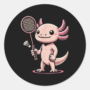 Sticker Rond Axolotl Jouant au Joueur de Badminton Navette Spor