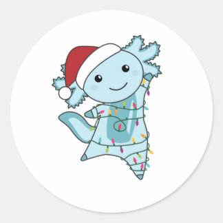 Sticker Rond Axolotl Joyeux Noël Animaux d'hiver Axolotls