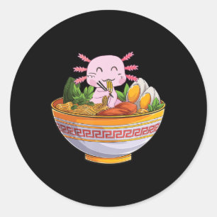 Sticker Rond Axolotl Manger Ramen nouilles Kawaii Anime Cadeau