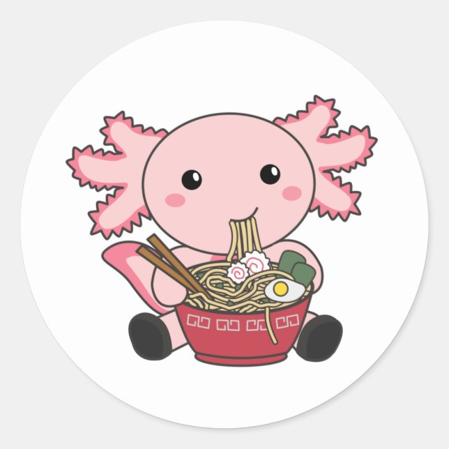 Sticker Rond Axolotl Nourriture Ramen Japonais Nourriture Kawai (Devant)