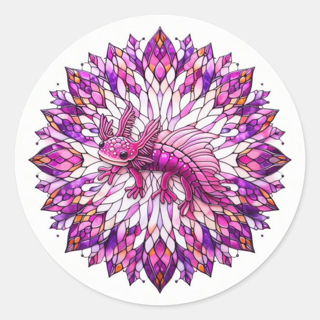 Sticker Rond Axolotl rose pourpre (Devant)