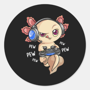 Sticker Rond Axolotl Shirt Garçons Gamers - Kawaii Jeu Vidéo