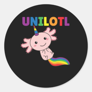 Sticker Rond Axolotl Unilotl Unicorn douce-douce Axolotl arc-en