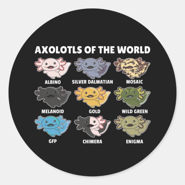 Sticker Rond Axolotls Du Monde Sweet Animaux Clas Axolotl (Devant)
