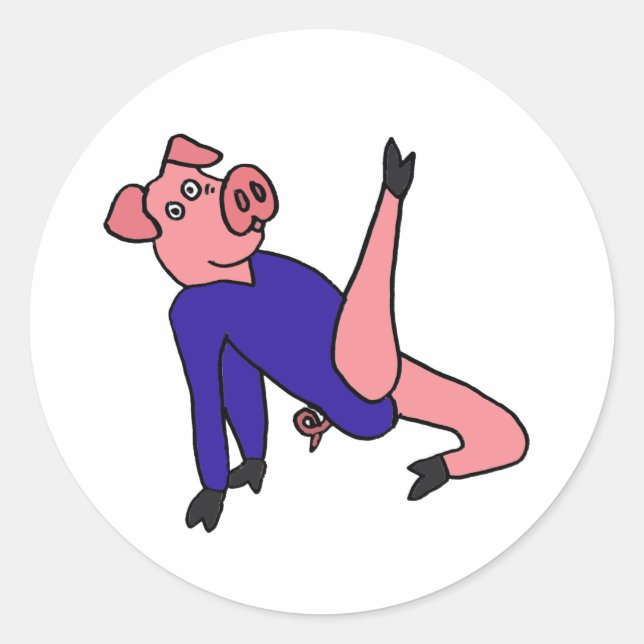 Sticker Rond AY - Gymnaste de cochon rose faisant des exercices (Devant)
