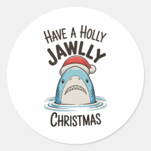 Sticker Rond Ayez un chapeau de Père Noël requin de Noël Holly
