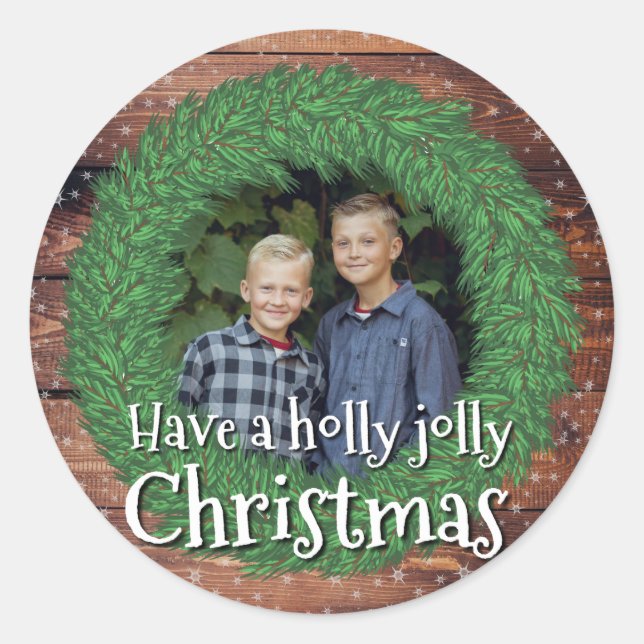 Sticker Rond Ayez une couronne de Noël Holly Jolly (Devant)