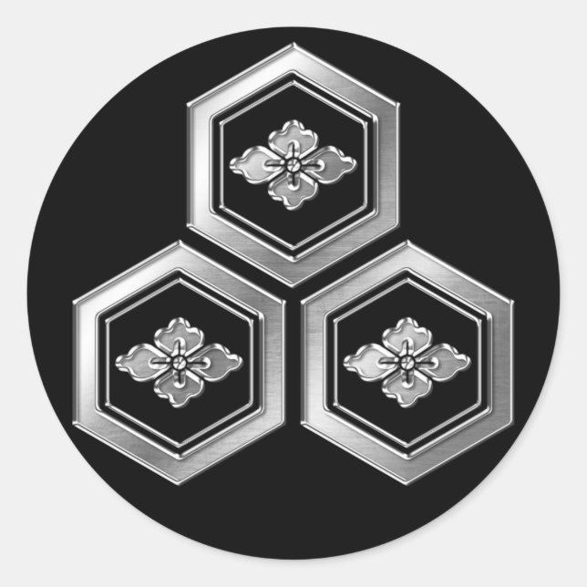 Sticker Rond Azai Clan Kamon Argent Chrome (Devant)