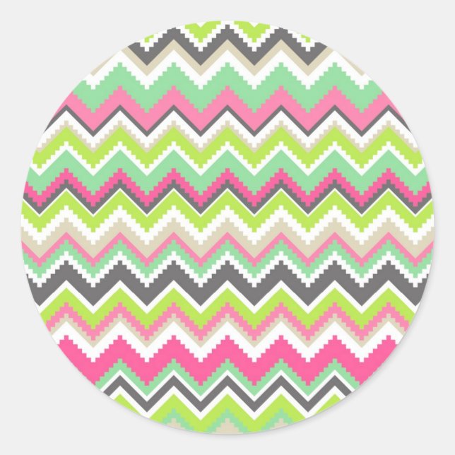 Sticker Rond Aztec Andes Tribal Mountains Chevron Zig Zags (Devant)