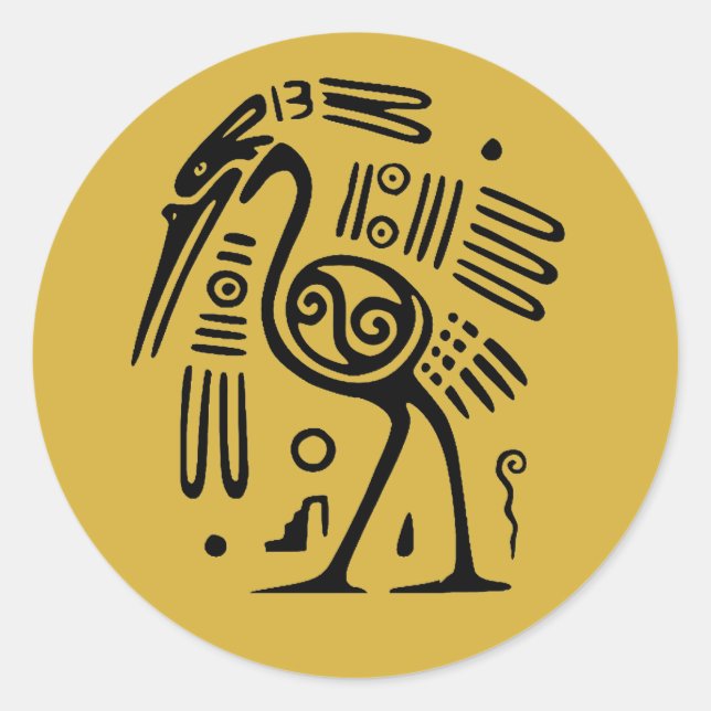 Sticker Rond Aztec Black Heron sur Gold style mexicain (Devant)