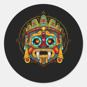 Sticker Rond Aztec Dieu Tlaloc Maya Mythologie Deity Mexicaine 
