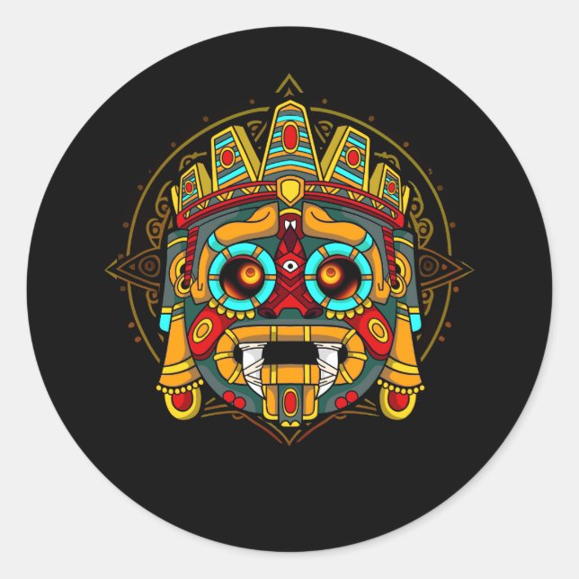 Sticker Rond Aztec Dieu Tlaloc Maya Mythologie Deity Mexicaine  (Devant)