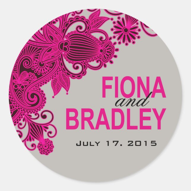 Sticker Rond Aztec Paisley - gris fuschia (Devant)