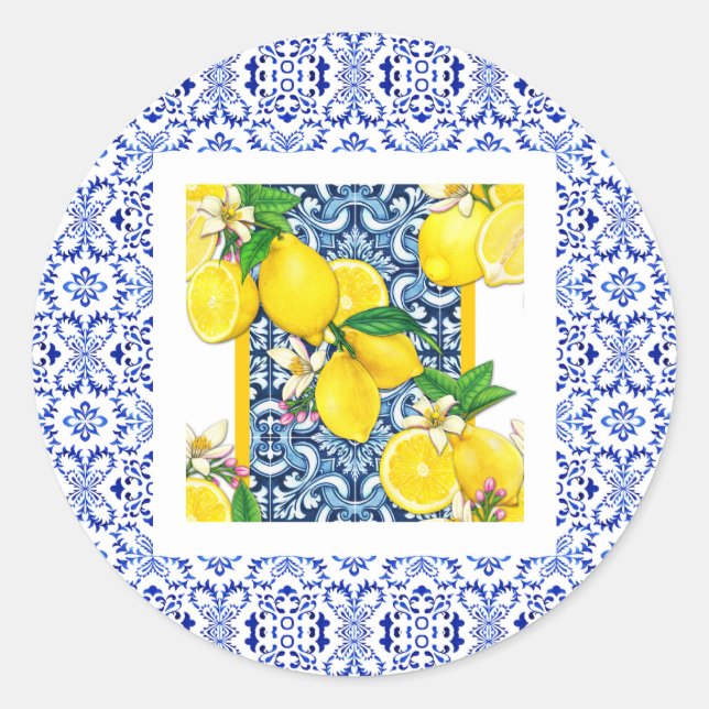 Sticker Rond Azulejo citron vert portugais tuiles été (Devant)