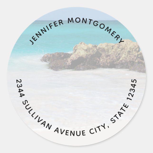 Sticker Rond Azure Ocean Sandy Beach Photo - Adresse (Devant)
