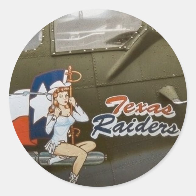 Sticker Rond B17 Texas Raiders Nez Art (Devant)