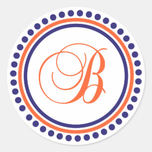 Sticker Rond B Monogramme (Bleu / Cercle à points orange)