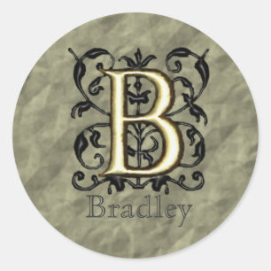 Sticker Rond B - Monogramme vintage de relief