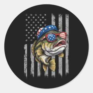 Sticker Rond B Poisson 4 juillet Américain Drapeau Poisson Patr