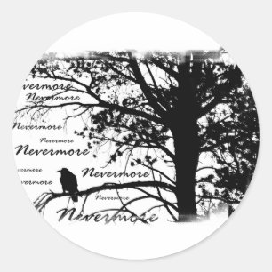 Sticker Rond B&W Nevermore Raven Silhouette