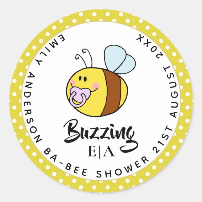 Sticker Rond Ba-BEE Baby shower Cute Merci Favor (Devant)