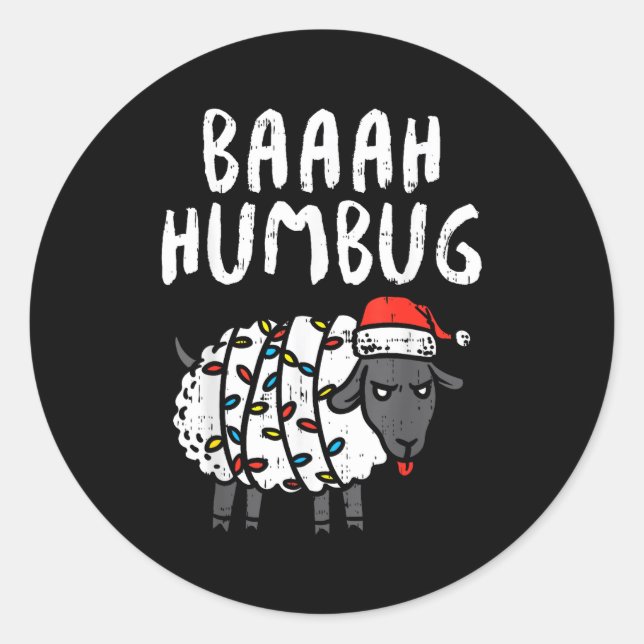 Sticker Rond Baaah Humbug Sheep Xmas Lights Funny Anti Christma (Devant)