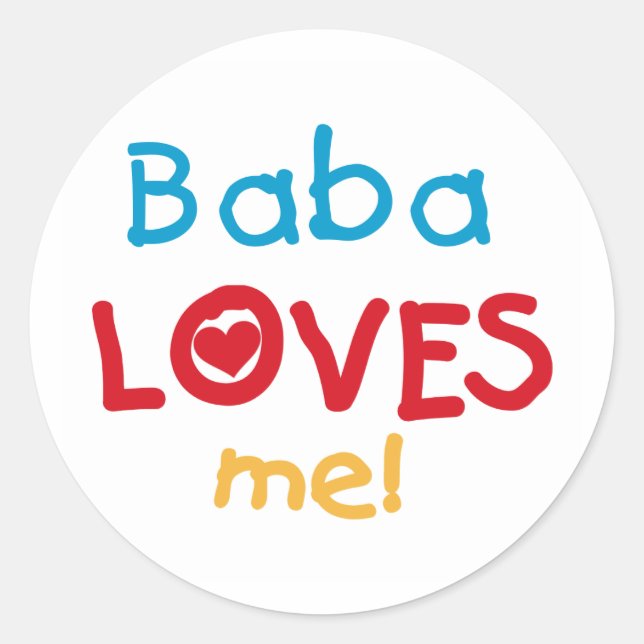 Sticker Rond Baba aime mes t-shirts et cadeaux (Devant)