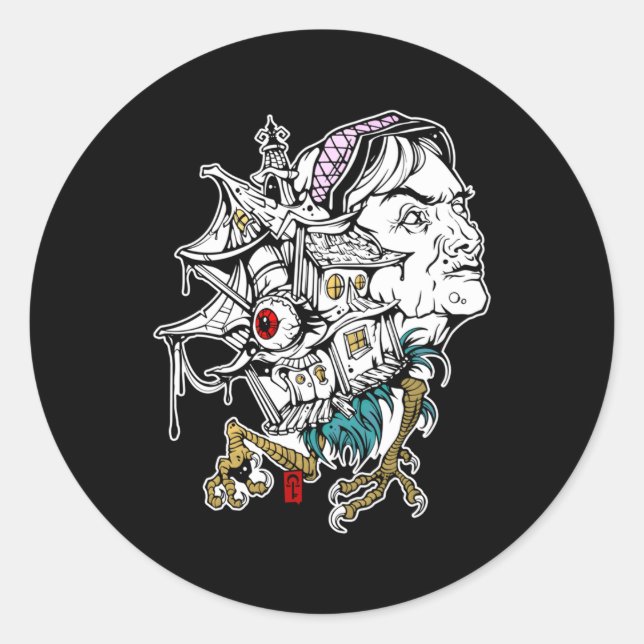 Sticker Rond Baba Jaga Baba Yaga (Devant)