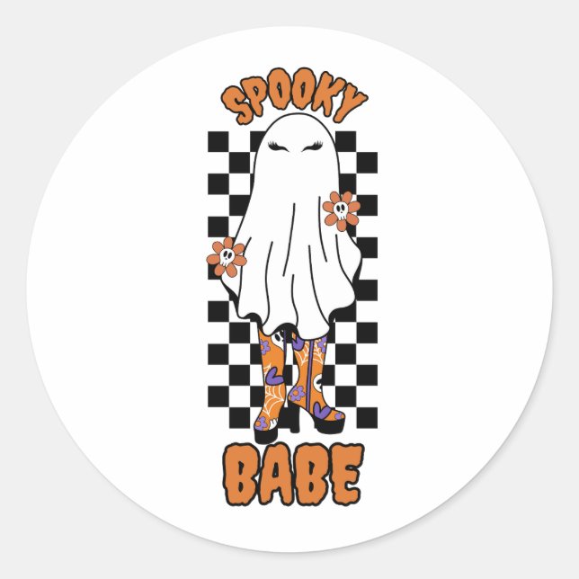 Sticker Rond "Babe Éffrayante" Femme Halloween Ghost Orange (Devant)