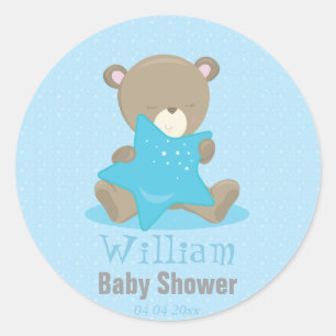 Sticker Rond Baby Bear Blue Boy Holding a star